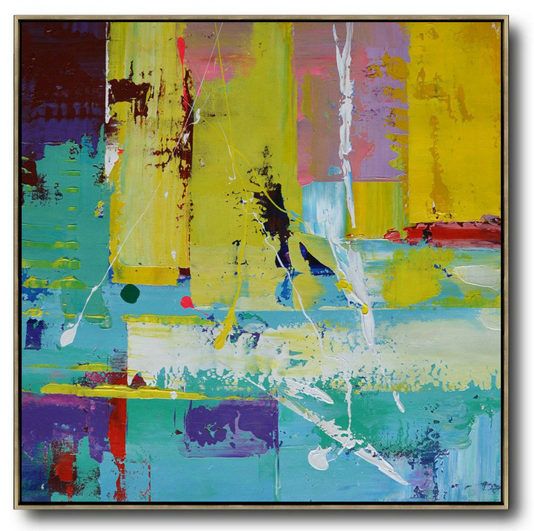 Extra Large Acrylic Painting On Canvas,Oversized Palette Knife Painting Contemporary Art On Canvas,Modern Art Abstract Painting,Lake Blue,Purple,Yellow,Red.etc